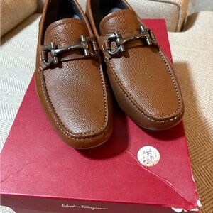 Salvatore Ferragamo Tan Leather Slip-On Loafers